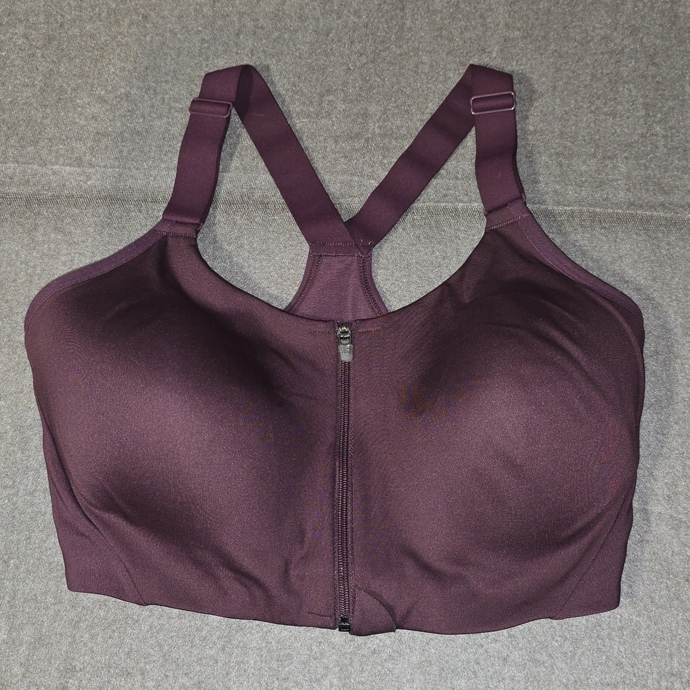 All In Motion Burgundy Front Zip Sports Bra 36DD